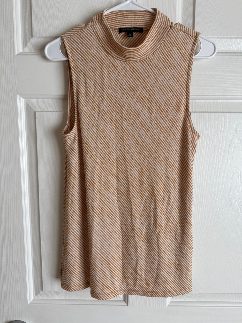 Banana Republic Sleeveless Mock Neck Top - Tan and Cream Stripe